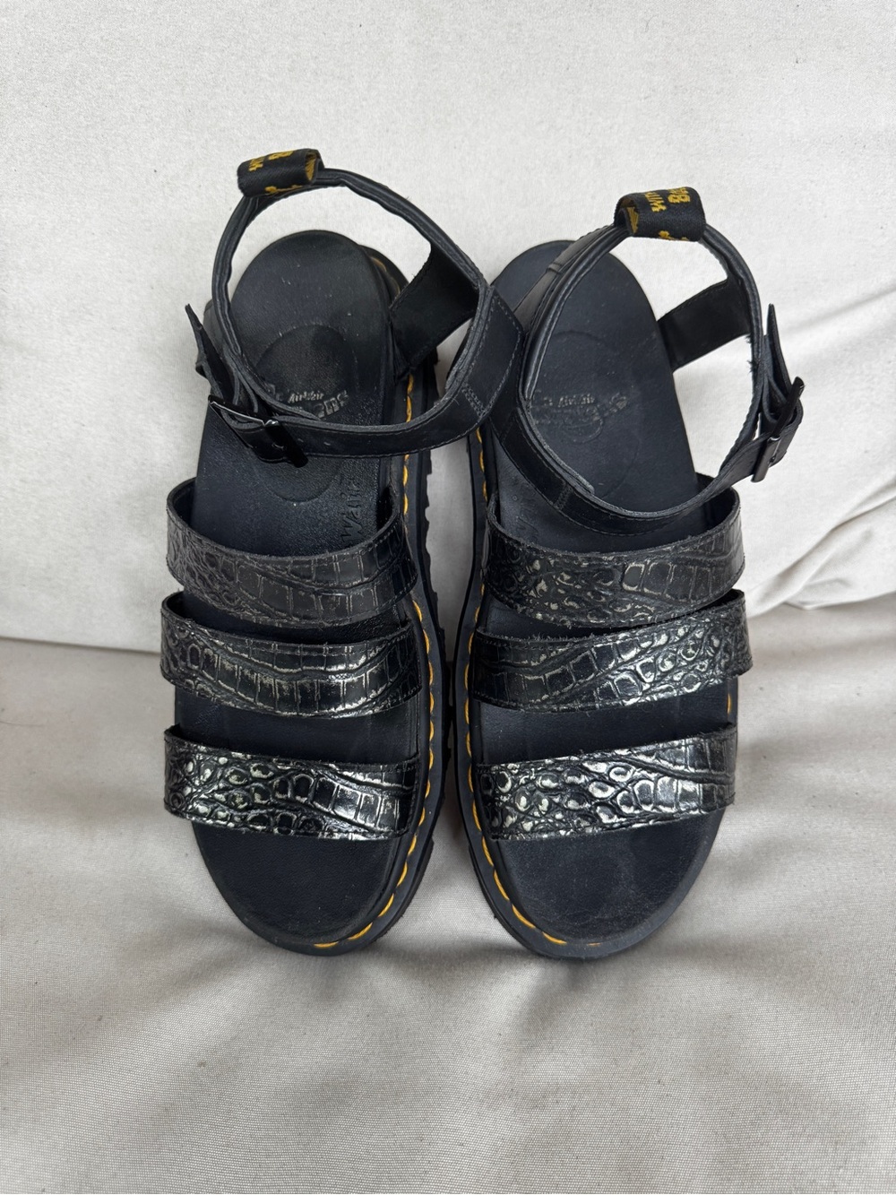 Dr. Martens Blaire Croc Gladiator Leather Platform Sandals Black US 9 / UK 7